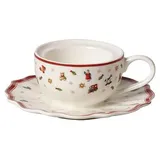 Villeroy & Boch Toy's Delight Decoration Teelichthalter Kaffeetasse, Teelichthalter in Kaffeetassenform, Premium Porzellan, weiß, rot, 9,8 x 9,8 x 4 cm