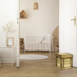 Relaxdays Sitzhocker mit Stauraum, faltbar, gepolstert, Hocker mit Holzplanken Design, HBT: 38 x 37,5 x 37,5 cm, braun