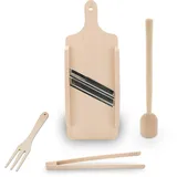 Kerazo 4-teiliges Gemüsehobel-Set aus Buchenholz, inkl. Stampfer, Zange, Gabel. Ideal für die Herstellung von Sauerkraut und fermentiertes Gemüse (41x16 cm)