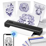 ASprink Tattoo Drucker Bluetooth, Stencil Drucker Thermodrucker mit 10 Transferpapier, Tragbarer Tattoo Printer Maschine Kompatibel mit Smartphones und PC für Anfänger