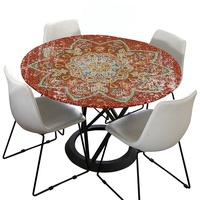 Morbuy Tischdecke Outdoor Rund 90 cm, Elastisch Rund Abwaschbar Tischdecken Wasserabweisend Lotuseffekt Garten Tischdecke Rot Mandala Table Cloth, Ideal für 70cm-80cm