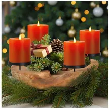 HOMECALL Adventskranz Weihnachtsdeko Teakholzschale mit 4 Kerzenhaltern, – Kerzenhalter aus Holz Schlüsselsch