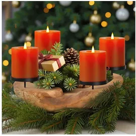 HOMECALL Adventskranz Weihnachtsdeko Teakholzschale mit 4 Kerzenhaltern, – Kerzenhalter aus Holz Schlüsselsch
