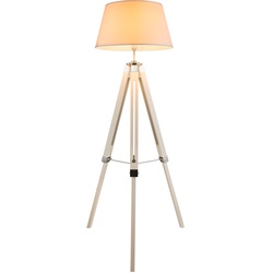 Steh Leuchte Ess Zimmer Holz Beistell Decken Fluter Stoff Lampe höhenverstellbar Globo 58292