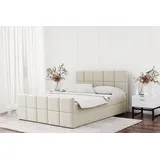 Fun Möbel Boxspringbett Schlafzimmerbett JOST 140x200cm in Stoff Matt Velvet Creme