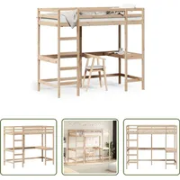 The Living Store Hochbett mit Schreibtisch 90x200 cm Massivholz Kiefer - Braun