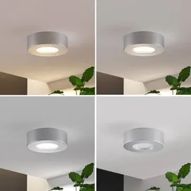 PRIOS LED-Deckenleuchte Edwina, silber, 12 cm, CCT, IP44 - Silber/Grau