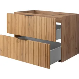 Rodan | Waschbeckunterschrank - 80cm | Braun matt - Eiche | B/H/T 80/57/46cm | 2 Softclose-Schubladen | Badezimmerschränke, Badmöbel, Unterschränke - Braun