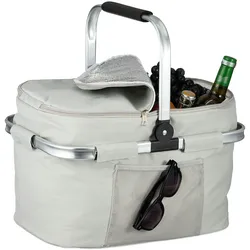 Relaxdays Einkaufskorb, faltbar, Tragegriff, HBT: 45 x 43 x 30,5 cm, Isoliertasche zum Einkaufen, Picknickkorb, hellgrau