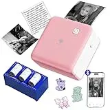 Phomemo Fotodrucker 300 DPI - Mini Drucker für Smartphone, P2S Tragbarer Thermodrucker für Aufkleber, Mini Thermodrucker mit 3 Rollen Papier, zum Drucken von Bullet Journals und to-Do-Listen