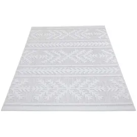 Carpet City In-& Outdoor Teppich - Quadratisch 150x150 cm - für Innen-& Außenbereich - Wetterfest Balkon-Teppich, Terrasse, Flur, Küche - Wohnzimmer-Teppiche - Hochtief/ 3D-Effekt - Ethno-Optik in Grau