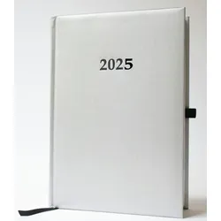 2025 ADINA Buchkalender Chefplaner A5 silber-metallic 1 Tag 1 Seite auch sonntags