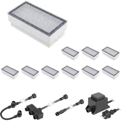 ledscom.de LED Pflaster-Stein Gorgon Boden-Einbauleuchte für außen, 20x10cm, 12V, blau 10er Set