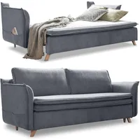 Dauerschlafsofa, Schlafcouch 140x200 mit Bettkasten - Schlafsofa mit Matratze, Sofa Schlafsofa 200cm Breit, Schlafcouch mit Bettkasten, Bett Sofa Grau