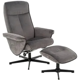 Femo Relaxsessel mit Hocker DAVID, Dunkelgrau - Cordbezug - Metallgestell - mit manueller Relaxfunktion