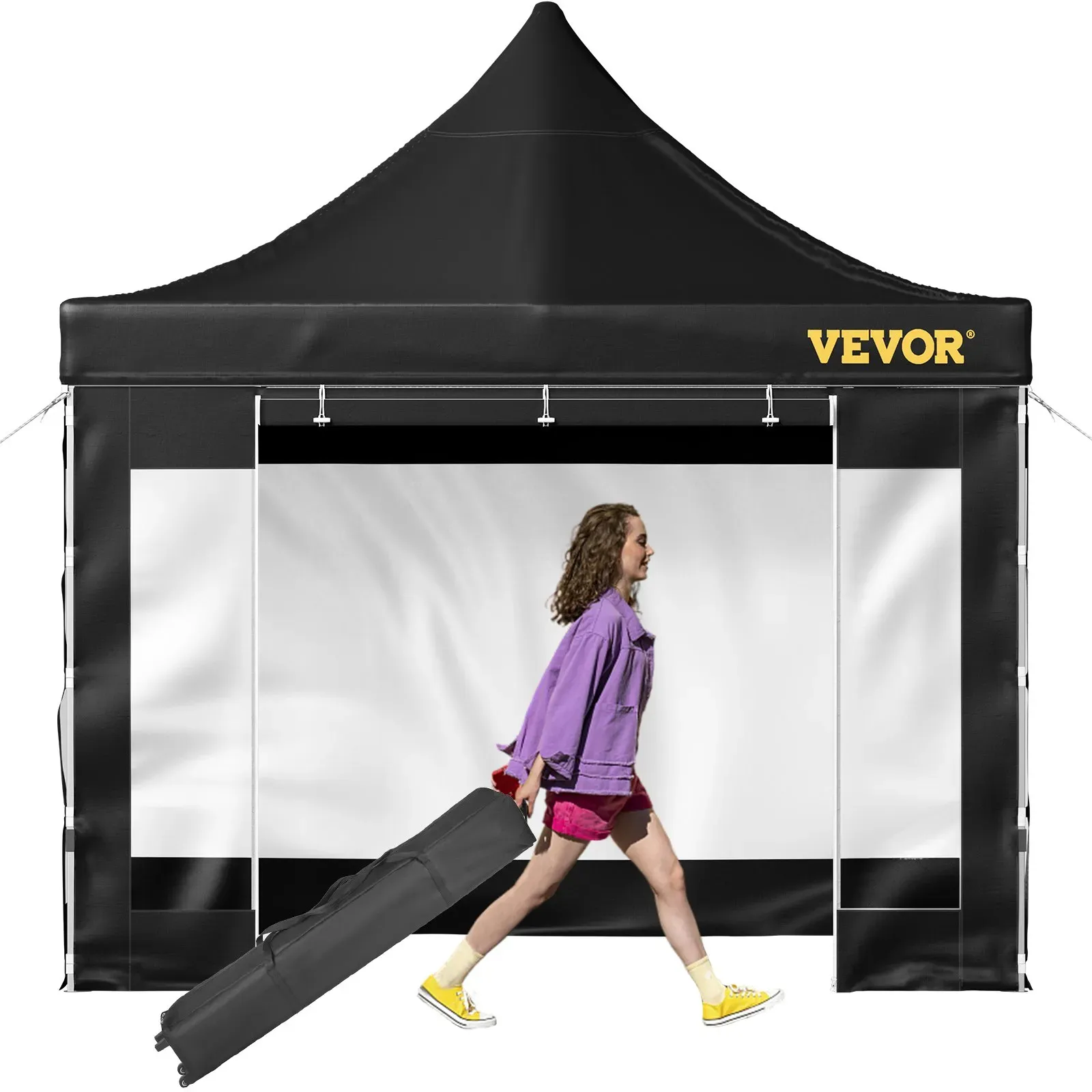 VEVOR Pavillon Faltpavillon 3x3m Faltpavillon 240g PVC-beschichtetes Polyester Pop-Up-Pavillon 1,95-2,13m Einstellbar Partyzelt Gartenzelt Strandzelt für