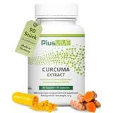 PlusVive Curcuma Extract Kapseln hochdosiert I 1x 90 Kapseln I 200mg Kurkuma Extrakt & 450mg Kurkuma Pulver I Kurkuma Kapseln mit Piperin, Papain & Spirulina I vegan & laborgeprüft