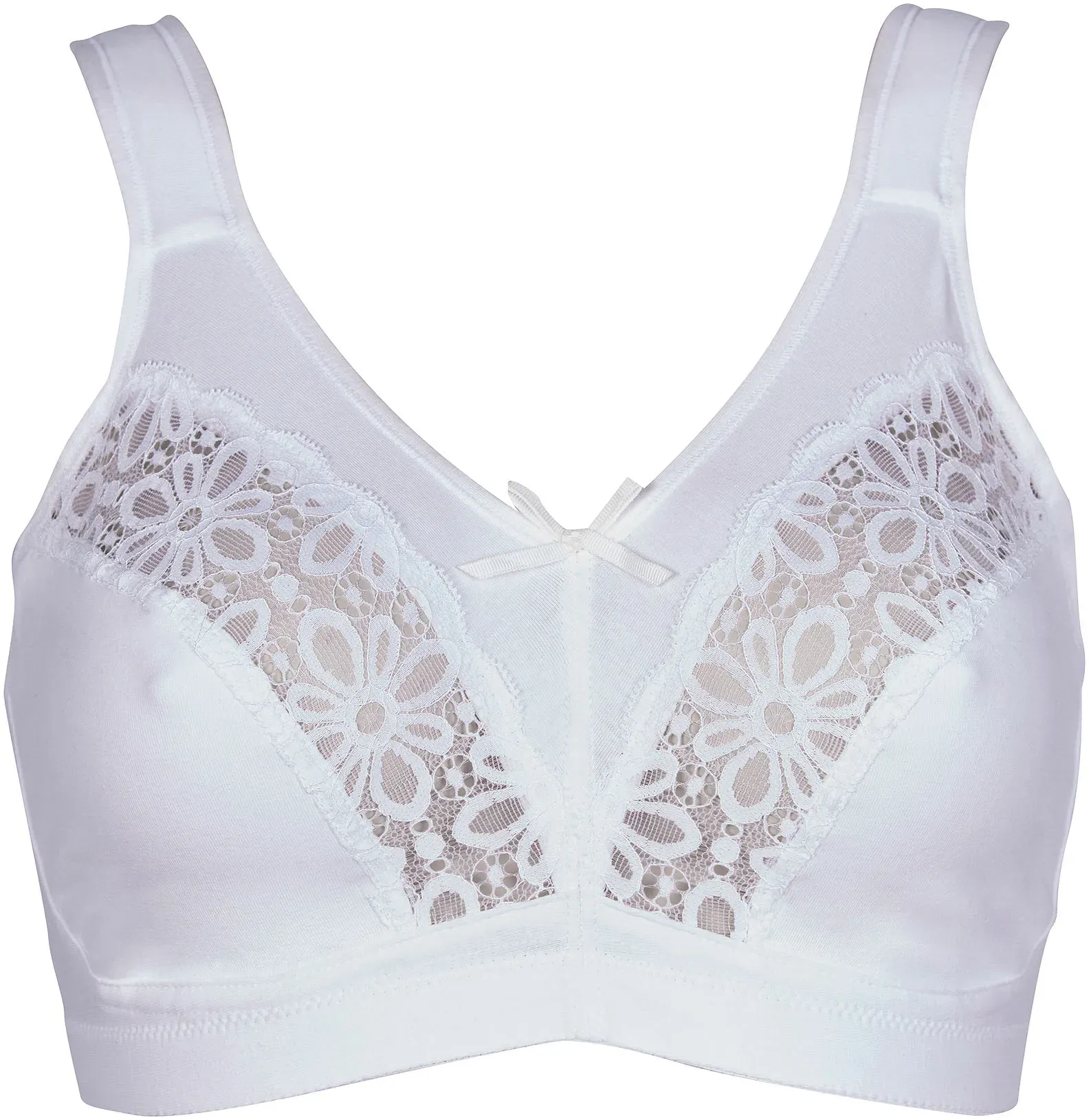 Bügelloser BH ELBRINA, Damen, Gr. 85, Cup B, weiß, Spitze, Obermaterial: 95% Baumwolle, 5% Elasthan, unifarben, bequem, BHs, mit Spitze, mit Schleife, breite Träger, ohne Bügel, Baumwollmix