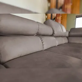 KAWOLA Sofa NELSON Ecksofa Leder dunkelbraun mit Hocker Recamiere links - Dunkelbraun