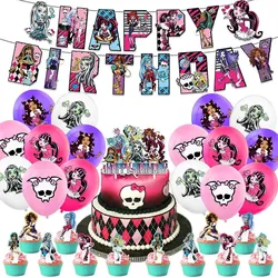 30 Stück Monster High Mottoparty-Dekorationen inklusive Banner-Kuchenaufsatz-Luftballons