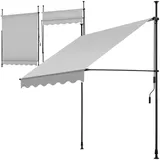 tectake® Klemmmarkise mit Handkurbel, Balkon Markise ohne Bohren, Markise höhenverstellbar, UV-beständig, wasserabweisend, Terrassenüberdachung, Sonnenschutz Terrasse & Balkon, Breite 150 cm -hellgrau