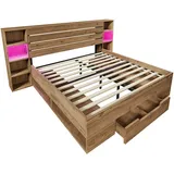 Komhtom Doppelbett, Wildeiche, Holz, Vintage, 160x200 cm, Schlafzimmer, Betten