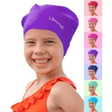 Limmys Premium Badekappe Kinder, badehaube Kinder - Langes und kurzes Haar Schwimmkappe Kinder und Badekappe für Mädchen Jungen – Hochwertige Qualität, Dehnbare & Bequeme Badekappe (L, Lila L)