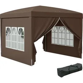 Outsunny Faltpavillon 3 x 3 m inkl. 4 Seitenteile Braun
