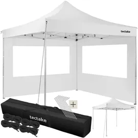Tectake Faltpavillon 3 x 3 m inkl. 2 Seitenteile weiß