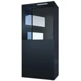 Vladon Standvitrine Movie 50,5 x 111 x 32,5 cm Schwarz matt/Schwarz Hochglanz
