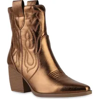 primis gmbh VAN HILL Damen Stiefeletten Cowboy Boots Trichterabsatz Stickereien Schuhe 837779 - -