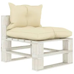 vidaXL Garten-Paletten-Mittelsofa mit Creme-Kissen Holz