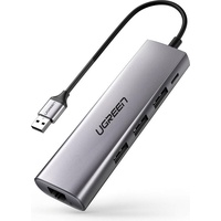 Ugreen CM266 Hub Adapter 5in1 USB, 3x USB 3.0, micro USB, RJ45 (gray) (USB C), Dockingstation + USB Hub, Grau