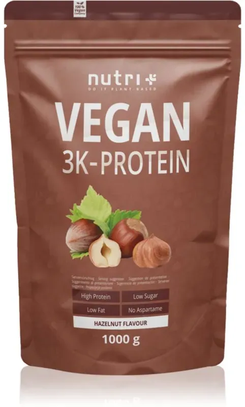 nutri+ Vegan 3K Proteinpulver veganes Protein Geschmack Hazelnut 1000 g