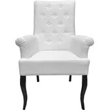 Casa Padrino Chesterfield Neo Barock Esszimmerstuhl Weiß / Schwarz - Kunstleder Stuhl mit Armlehnen - Barock Möbel
