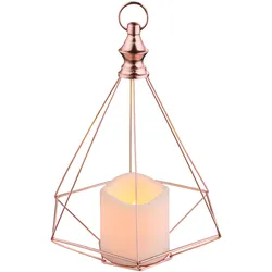Dekoleuchte Laterne Hängeleuchte LED Weihnachtsdeko LED Kerze Gitter Design, Metall kupferfarben, LxH 20x26 cm