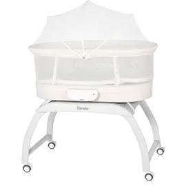 lionelo Coral 3 IN 1 Kinderbett bis 9 kg, Wiege, Babywaage, 5 Schaukelgeschwindigkeiten, 12 Melodien, 4 Rollen, Ergonomische Matratze, Timer, Fernbedienung, Moskitonetz