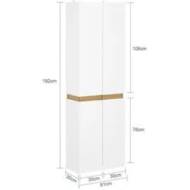 SoBuy Kleiderschrank mit 2 Türen Hochschrank Küchenschrank Aufbewahrungsschrank mit 5 Fächern Mehrzweckschrank Weiß Bht ca. 61x192x30cm