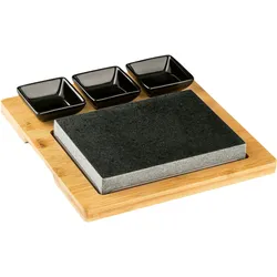 Muvell Hot Stone Granitstein Heißer Stein Grill Bambusbrett + 3 Dipschälchen (Schwarz, 6-Teilig)