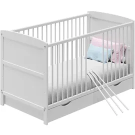 Kids Collective Babybett 60x120 umbaubar mit Schublade, Gitterbett, Kinderbett, höhenverstellbar & herausnehmbare Sprossen | weitere Größen: 70x140cm | 60x120cm... - Weiß