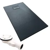 bad land Duschwanne Rechteck Steinoptik, Ablaufgarnitur im SET, Anti-Rutsch, Verbundwerkstoff Schwarz Ø Badland VIDAR 100x80x3,2 SMC