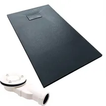 bad land Duschwanne Rechteck Steinoptik, Ablaufgarnitur im SET, Anti-Rutsch, Verbundwerkstoff Schwarz Ø Badland VIDAR 100x80x3,2 SMC