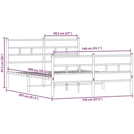 vidaXL Metallbett ohne Matratze Räuchereiche 140x200 cm