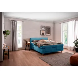Boxspringbett ALINA "Primus", blau (türkis xbo 16), B:172cm L:212cm, Struktur fein XBO (100% Polyester), Komplettbetten, Boxspringbett, mit motorischer Verstellung, inkl. Matratzen und Topper
