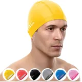 AqtivAqua Badekappe Herren Damen Mädchen Jungen Kinder Spandex Stoff Schwimmkappe Badekappen Schwimmhaube (Farbe Gelbe, Erwachsenengröße)