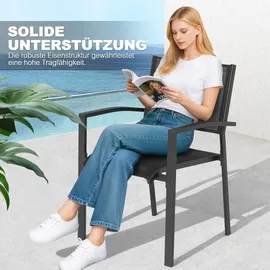 avestar Gartenstühle 2er Set, Stapelstuhl, aus Textilene-Gewebe und Pulverbeschichtetem Eisenrahmen, Balkonstuhl, Schwarz