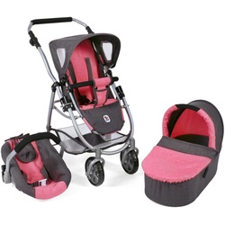 CHIC2000 Kombi-Puppenwagen Emotion All In 3in1, Anthrazit-Pink, inkl. Babywanne, Babyschale und Sportwagenaufsatz grau