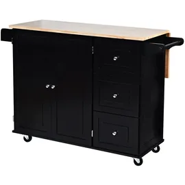 Costway Küchenwagen Auf Rollen mit Arbeitsplatte Schwarz 136 x 76 x 91 cm