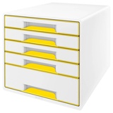 Leitz Schubladenbox WOW Cube perlweiß/gelb 52142016, DIN A4 mit 5 Schubladen