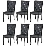 Casa Padrino Chesterfield Neo Barock Esszimmer Stuhl 6er Set Schwarz / Schwarz - Kunstleder Küchenstühle mit Glitzersteinen - Esszimmer Möbel - Chesterfield Möbel - Neo Barock Möbel